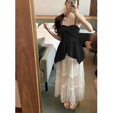 批发实拍实价 韩系不规则下摆蝴蝶结吊带抹胸<b class='q'>背心</b>女设计性感辣妹上衣