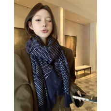 批发实拍不减价 法式复古蓝色波点棉麻围巾女秋冬丝巾保暖围脖披肩