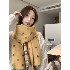 实拍不减价 复古波点软糯双面拼色保暖围巾秋冬季披肩女韩版围脖