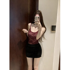 批发实拍不减价 纯欲风微透蕾丝U领无袖<b class='q'>打底</b>吊带背心辣妹连体衣带胸垫