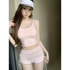 批发实拍不减价绝美健身套装女一体式跑步普拉提<b class='q'>运动</b>背心瑜伽抽绳短裤