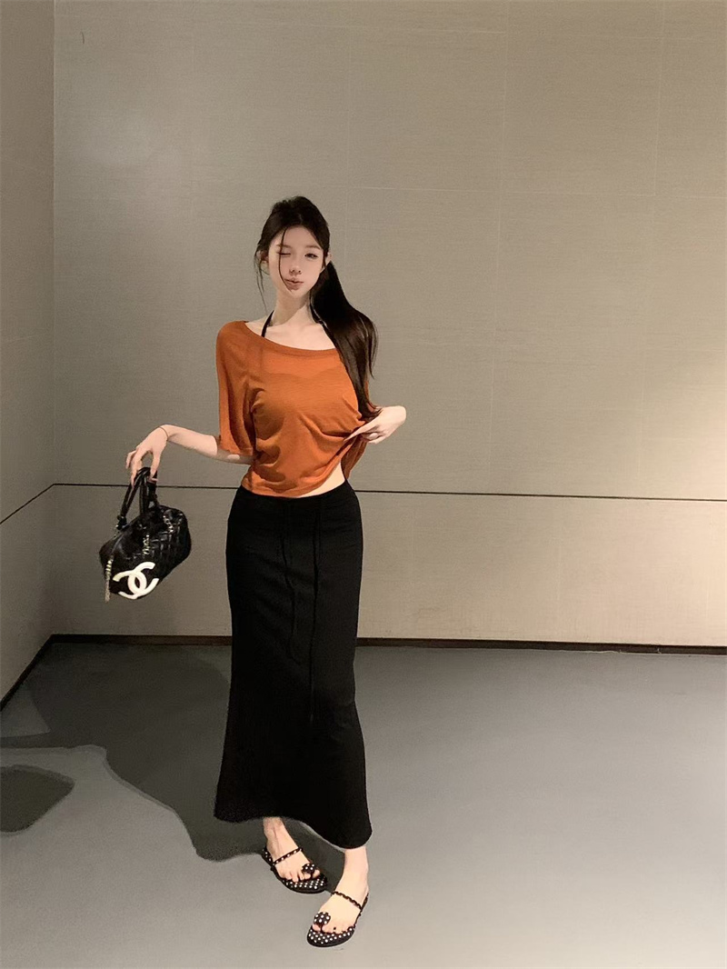 실사 아니요 가격 인하 여름 순수한 욕망 핫걸 새는 어깨 블라우스 행침 목 조끼 인어 꼬리 반신 스커트 슬림해 보이는 3종 세트