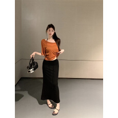 批发实拍不减价夏季纯欲辣妹漏肩罩衫+挂脖背心+鱼尾半身裙显瘦三件套