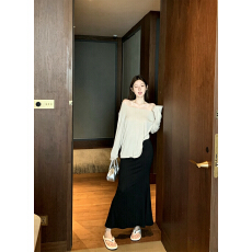 批发实拍不减价 <b class='q'>莫代尔</b>一字肩条纹<b class='q'>t</b><b class='q'>恤</b>女夏薄款长袖上衣防晒罩衫半身裙