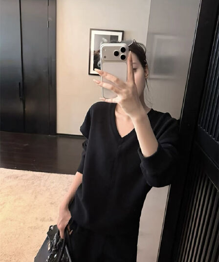 아니요 가격 인하 느긋한 주말 느슨함 센스 V넥 풀오버 긴팔 후드티 허리밴드 캐주얼 바지 세트