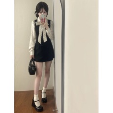 批发miu系富家千金小香风穿搭一整套高级感<b class='q'>波点</b><b class='q'>衬衫</b>背心连衣裙两件套