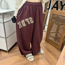 批发新款宽松字母<b class='q'>印花</b>抽绳运动卫裤女