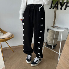 批发已出货　高腰松紧蝴蝶结<b class='q'>印花</b>加绒休闲裤女