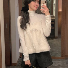 批发新款温柔<b class='q'>甜美</b>羊羔绒蝴蝶结吊带背心女