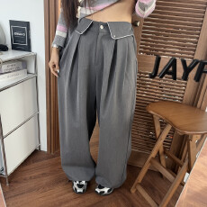 批发新款松紧高腰显瘦高级感垂感西<b class='q'>装</b>直筒阔腿裤<b class='q'>女</b>