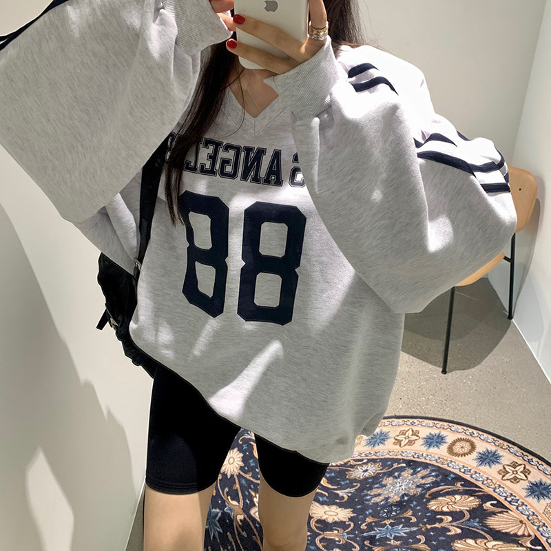 있음 선적 봄 V넥 루즈핏 알파벳 긴팔 후드티 여성