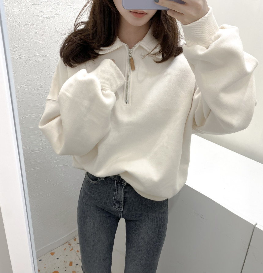 있음 선적 단색 폴로 칼라 긴팔 털이 있는 후드티 여성