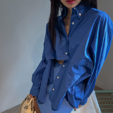 批发已出货　春装拉链拼接中长款长袖衬衫女