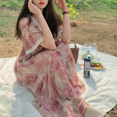 批发已出货　V领花边拼接抽绳<b class='q'>连衣裙</b>