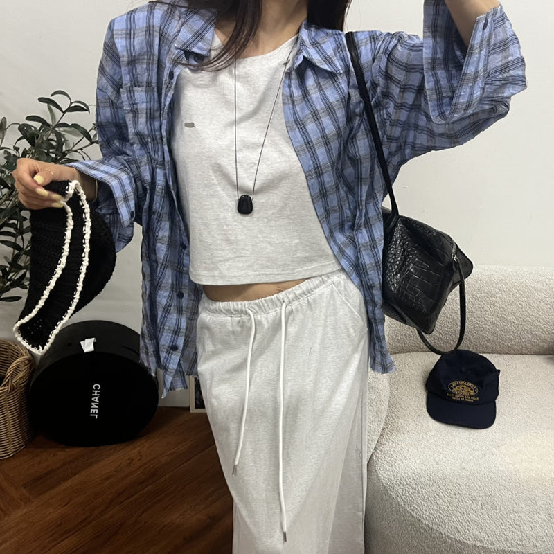 새로운 루즈핏 다용도 캐주얼 체크무늬 긴팔 자외선 차단 셔츠 여성
