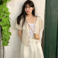 批发已出货 薄款刺绣花边泡泡袖短款<b class='q'>小外套</b>