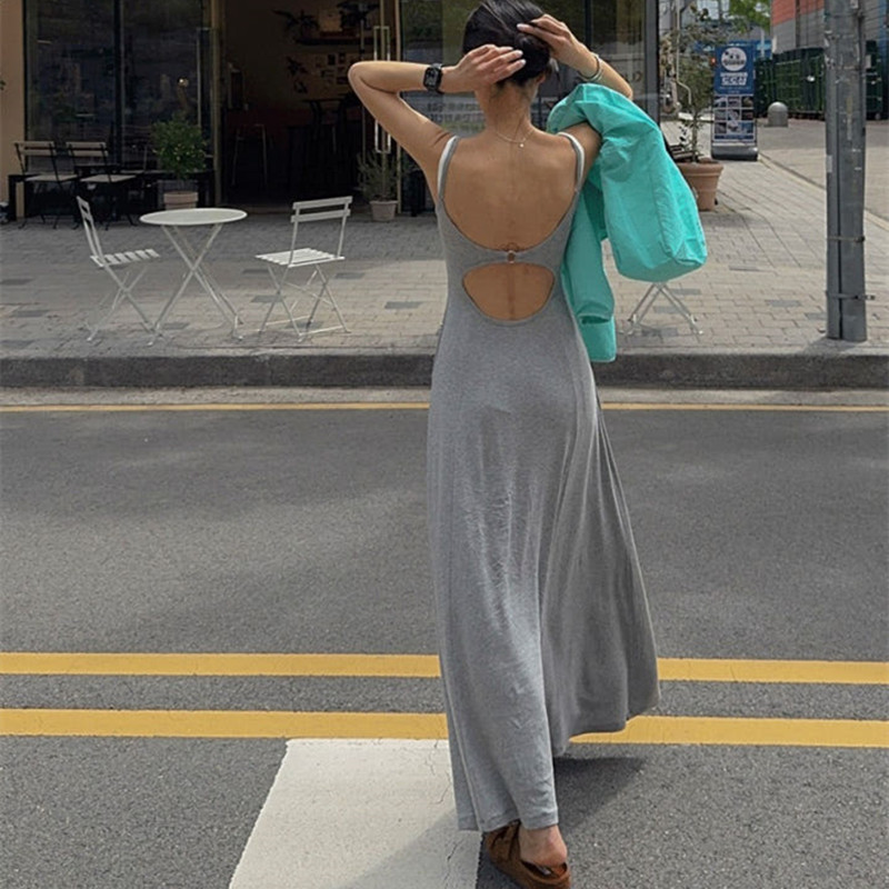 있음 선적 섹시함 백리스 도루 가을 센스 품격 허리 수축 페이크 레이어드 슬립 드레스