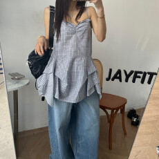 批发已出货 法式<b class='q'>甜美</b>格子吊带连衣裙