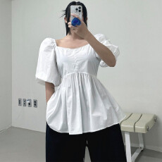 批发已出货　气质方领宽松显瘦泡泡袖<b class='q'>衬衫女</b>