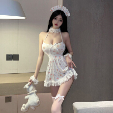 批发实价实拍 甜美碎花蕾丝<b class='q'>花边</b>挂脖抹胸吊带连衣裙开叉私房睡衣套装