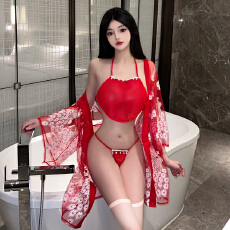 批发实价 孔雀刺绣汉服透视睡衣日系宫廷古装吊带开衫披肩和服套装