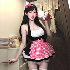 批发实价实拍 辣妹萝莉挂脖抹胸连衣裙日系可爱COS<b class='q'>女</b>仆修身显瘦蓬蓬裙