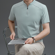 批发夏季新款<b class='q'>T</b><b class='q'>恤</b>男士潮流运动短袖<b class='q'>t</b><b class='q'>恤</b>拉链立领半袖上衣男速干衣服