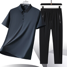 批发爸爸套装<b class='q'>夏</b>季薄款短袖弹力中年男装冰丝衣服休闲运动两件套男