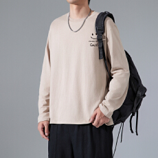 批发2026纯棉长袖男春秋季纯色印花长袖休闲时尚百搭T恤