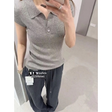 批发长期供货～26春夏新款羊毛衫半开领时尚坑条短袖<b class='q'>针织衫</b>修身上衣女