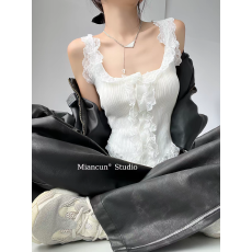 批发长期供货～26年夏季新款设计感花边<b class='q'>针织</b><b class='q'>开衫</b>吊带背心女纯欲上衣女