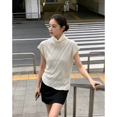 批发长期供货～26年秋冬新款老钱风高领短袖针织<b class='q'>衫</b>女修身显瘦百搭毛衣
