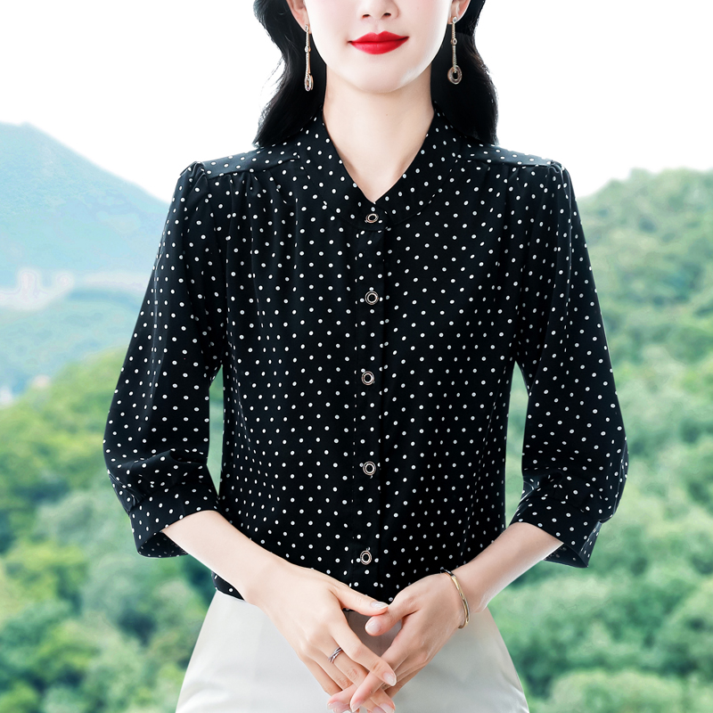 실사 2026 봄 여름 새로운 외국 가스 7부 소매 맨위 품격 연령 감소 라운드 넥 셔츠 여성 빅 사이즈 작은 셔츠