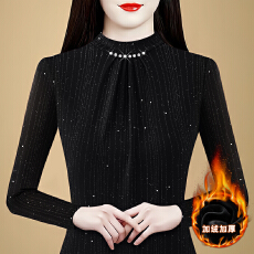 批发2025年冬季新款圆领加绒<b class='q'>打底衫</b>内搭女装<b class='q'>网纱</b>修身女士T恤长袖小衫