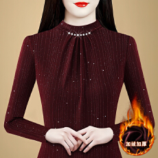 批发2025年冬季新款圆领加绒<b class='q'>打底衫</b>内搭女装<b class='q'>网纱</b>修身女士T恤长袖小衫