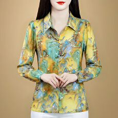 批发气质优雅时尚碎花烫金衬衫女士秋季新款妈妈<b class='q'>宽松</b>显瘦遮肚长袖小衫