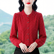 批发实拍 2026春夏新款洋气长袖上衣气质减龄圆领<b class='q'>衬衫</b>女士大码小衫