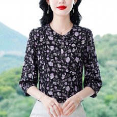 批发实拍2026新款显瘦百搭气质显瘦圆领七分袖<b class='q'>衬衫</b>女