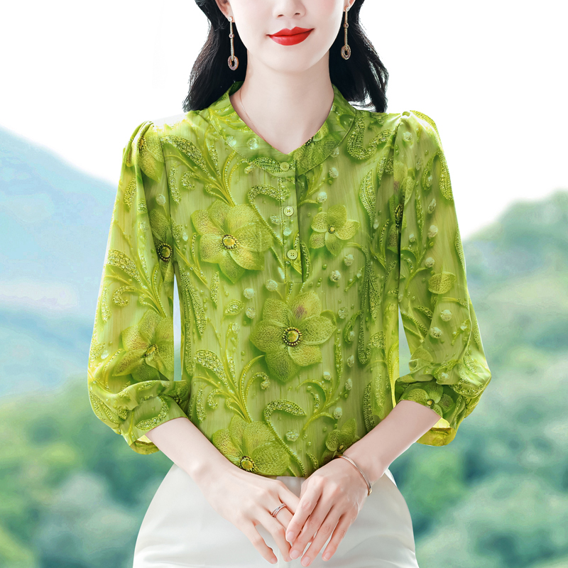 2026 새로운 슬림해 보이는 다용도 품격 슬림해 보이는 라운드 넥 7부 소매 여성 셔츠