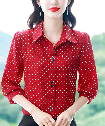 실사 2026 봄 여름 새로운 외국 가스 7부 소매 맨위 품격 연령 감소 셔츠 여성 빅 사이즈 작은 셔츠