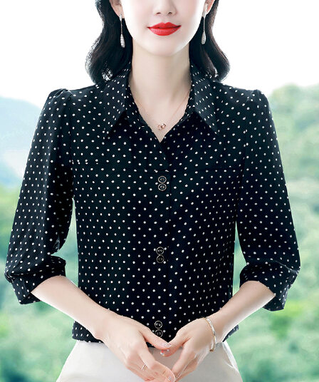 실사 2026 봄 여름 새로운 외국 가스 7부 소매 맨위 품격 연령 감소 셔츠 여성 빅 사이즈 작은 셔츠
