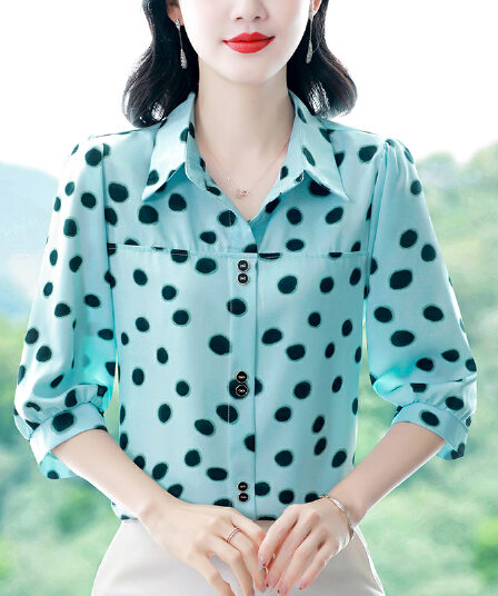 실사 2026 봄 여름 새로운 외국 가스 7부 소매 맨위 품격 연령 감소 셔츠 여성 빅 사이즈 작은 셔츠