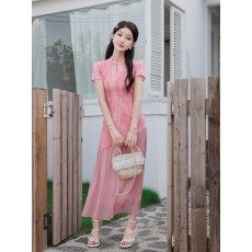 批发实拍 新中式国风复古气质设计感少女改良旗袍香纱<b class='q'>连衣裙</b>女夏款