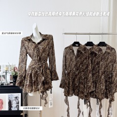 批发ZACOCO 禅意早秋感性感高腰修身气质腰果花V领<b class='q'>通勤</b>连衣裙