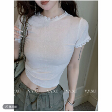 批发媛媛 美式复古工装裤女宽松显瘦休闲裤+白色蕾丝边圆领<b class='q'>打底衫</b>t恤