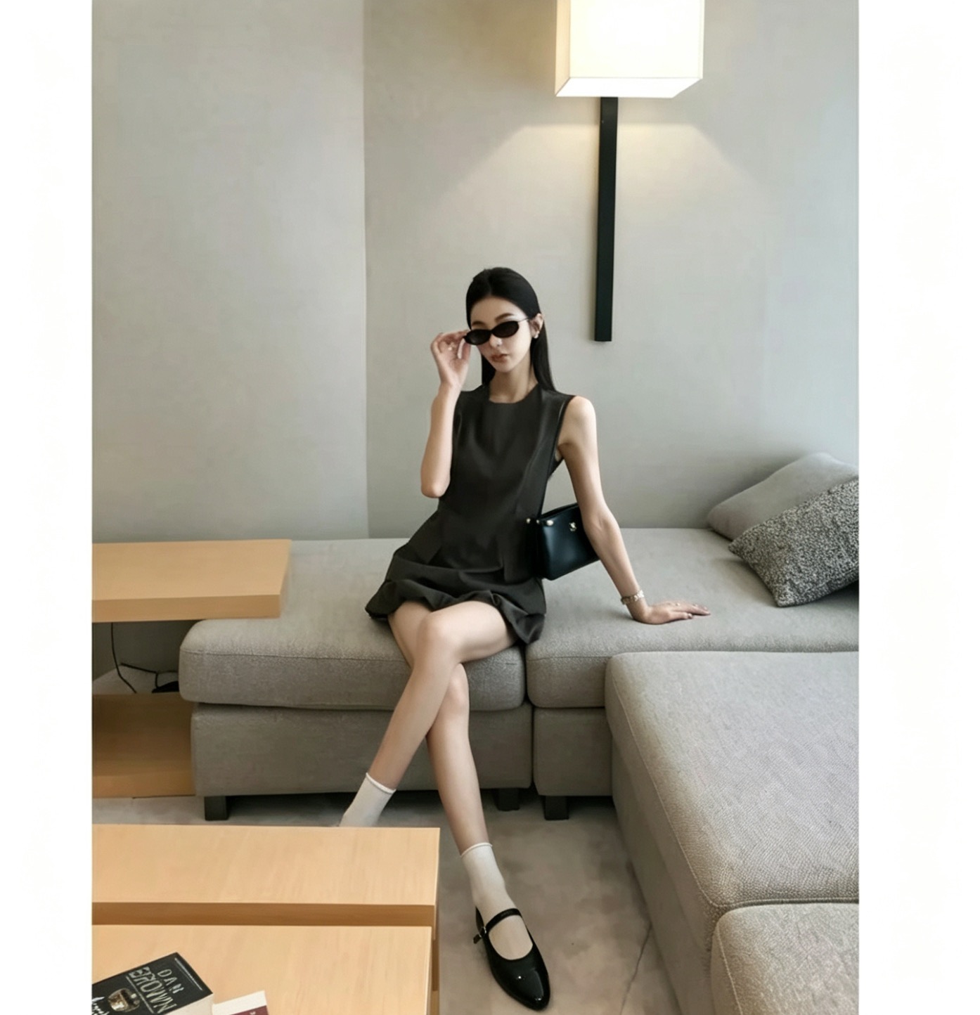 린 천 입력 일광 섬 새로운 품격 슬림해 보이는 연령 감소 캐주얼 천 골드 센스 쇼트 스타일 패션 세트