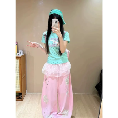 东盛网批  现货40支酷丝棉螺纹210克韩系波点白色短袖t恤女夏