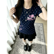 东盛网批  现货三个发夹/40支酷丝棉螺纹210克短袖T恤女