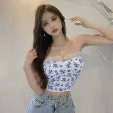 批发实拍实价 甜辣风碎花蕾丝边性感抹胸外穿上衣