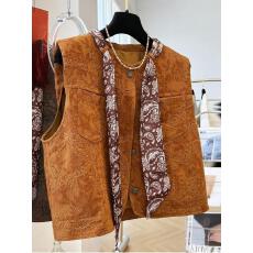 批发高级感复古提花带丝巾无袖别致叠穿小马甲女秋季穿搭坎肩外套上衣